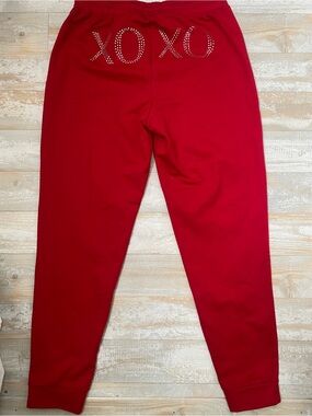 Red Jogger Pants with XO Rhinestone Detail